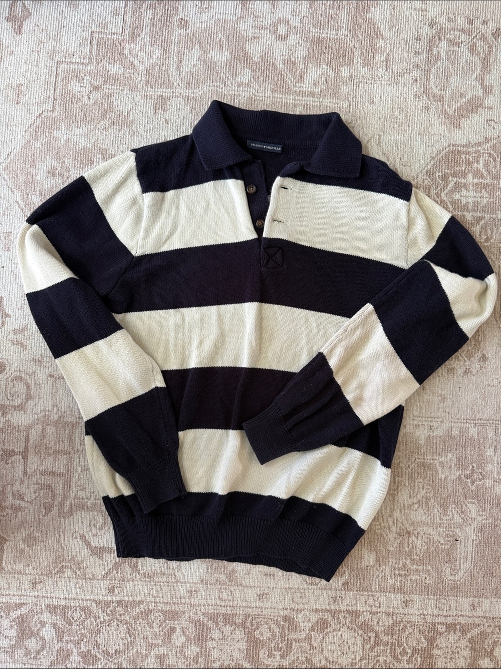 Brandy Melville Striped Polo Sweater in Navy and Cream
